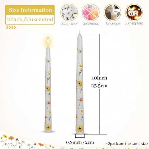 Floral Taper Candle White Poppy-2PCS Unscented Candles Long Candlesticks 10 inches Flower Tapered Candles for Home Party Wedding Restaurant Holiday Decor - Image 2