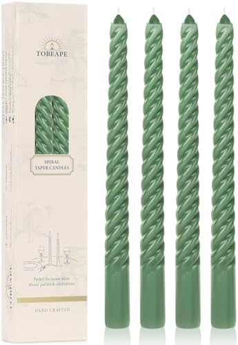Tobeape 10" Green Spiral Taper Candle Sticks 4 Pack, Unscented & Dripless by Tobeape