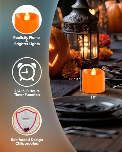 Homemory Orange Flameless LED Votive Tealight Candles & Timer Remote,12Pack - Image 2