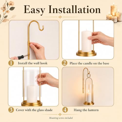 Gold Wall Candle Sconces Set of 2, Wall Candle Holder with Hurricane Glass - Image 6