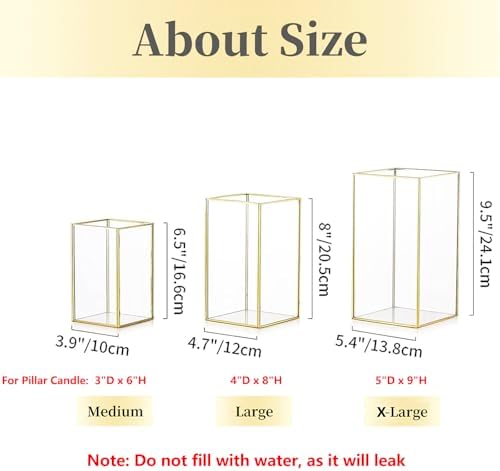 Hewory Glass Hurricane Candle Holder Set of 6, Gold Large Hurricane Centerpiece for Table, Tall Floor Square Pillar Candle Holders Lantern Set for Wedding, Anniversary, Party, Fireplace, Dining Room - Image 2