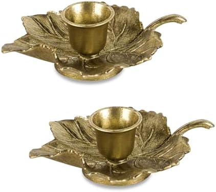 NIKKY HOME Vintage Gold Leaf Taper Candlestick Holders Set of 2, Fall Decor by NIKKYHOME