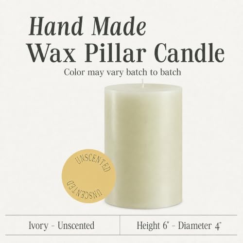 Mister Candle Unscented 4"x6" Ivory Pillar Candle, Solid Color, Cotton Wick, Dripless & Smokeless, Premium Wax Candle for Home Decor, Handmade, 120 Hour Burn Time - Image 2