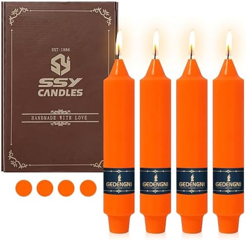 Orange Taper Candles 7 Inch – Gedengni 4 Pack Unscented Long Burning 18H Dripless Candlesticks for Wedding Table Centerpiece Mother’s Day Spring Summer Home Dining Boho Party Decorations by Gedengni