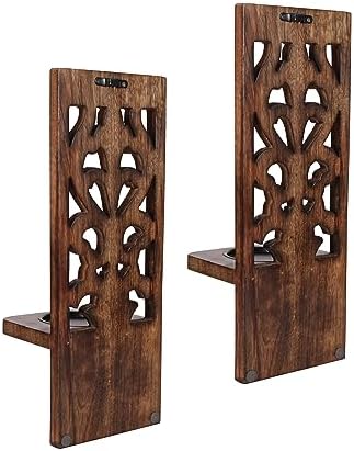 Burnt Wood Wall Sconces Set of 2 - Wall Mounted Pillar Candle Holders for Christmas Decoration, Rustic Wooden Scones, 16 Inch Wall Décor for Living Room & Bedroom - Image 6