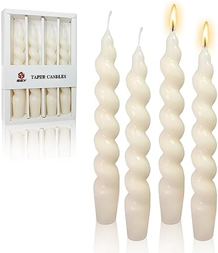 7.5 Inches Spiral Taper Candles Colorful Twisted Candle Dripless Long Candles, Handmade Candlesticks for Wedding Dinner Decor, Set of 4(Cream White) by FCMSHAMD