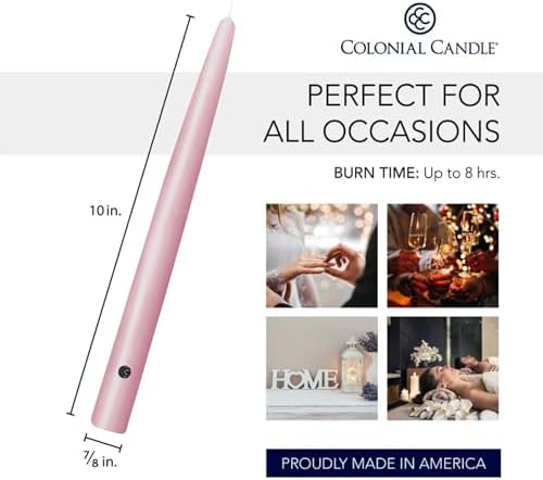 Colonial Candle Unscented Taper Candle, Handipt Collection, Persian Pink, 10 in, Pack of 12 - Up to 8 Hours Burn - Image 3