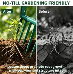 VVOKGO Broadfork Garden Tool with 11.8" Long Tines, 5-Tine Broad Fork for Gardening Heavy Duty, Unbreakable Garden Fork & Hand Tiller for Farm Digging, Crushing, Aerating Soil