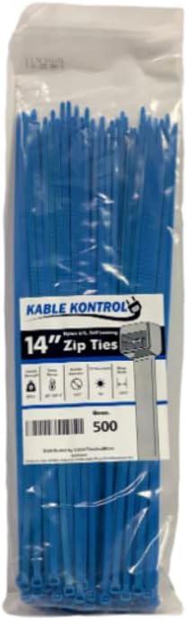 Kable Kontrol Blue Zip Ties 14 Inch 500 Pcs, 50 Lbs Tensile Strength, Self-locking Nylon Colored Cable Ties Wire Wraps for Indoor or Outdoor Use