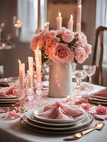 Pink Glass Candlestick Holders, Taper Candle Holders, Set of 6 - Image 5