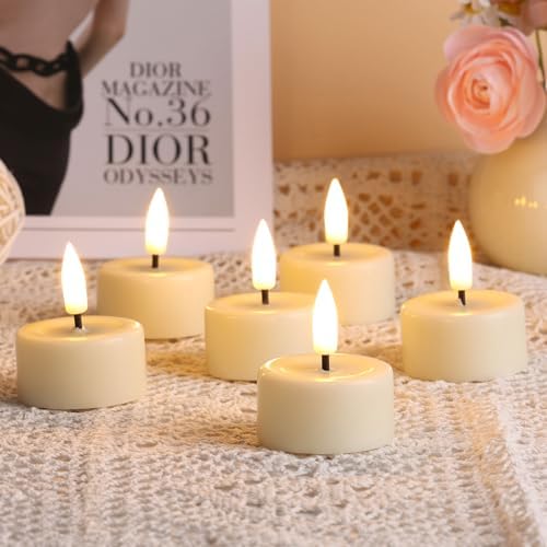 Eywamage Ivory Flameless Wax Tealights with Remote Batteries, Flickering Realistic LED Tea Votive Candles Set of 10 - Image 6