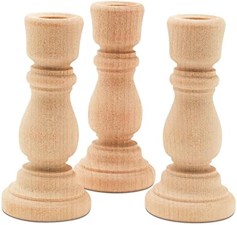 Mini Candlesticks 3 inches with 1/2 inch Hole, Set of 4 Unfinished Wood Pedestal Candle Holders for Crafts, by Woodpeckers - Image 4