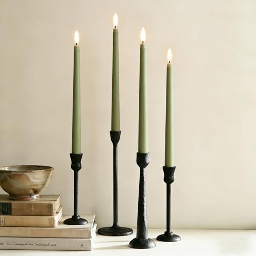 Olive Green Flameless Taper Candles with Remote Timer Set of 4 - Image 2