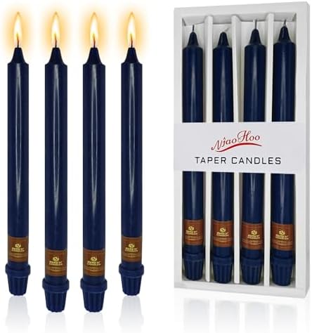NJAO HOO Indigo Candlesticks 10 Inch Handmade Dripless Taper Candles Unscented Colored Candle Set, Pack of 4 - Up to 9-11 Hours Burn by NJAOHOO