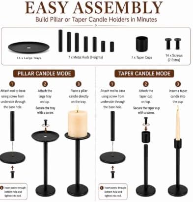 7 Pcs 2-in-1 Convertible Taper & Pillar Candle Holders, Fireplace - Image 3