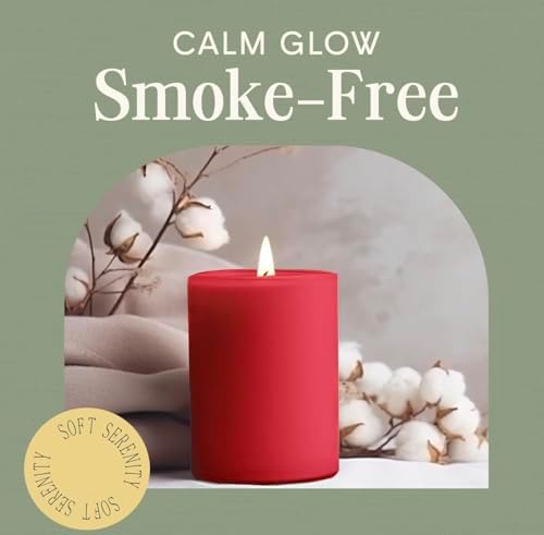 Mister Candle Dripless Unscented Rustic Red Pillar Candles, Set of 3 Hand Poured Solid Color Candles for Holidays, Home Decor, Premium Wax, 60 Hr Burn Time, 3x4 Inch (Rustic Red) - Image 4