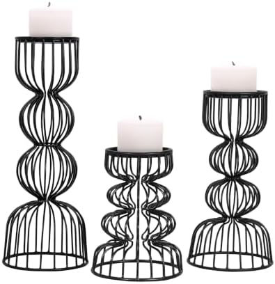 Mela Artisans Lainon Metal Candle Holders - Matte Black, Set of 3 by MelaArtisans