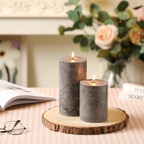 3x4 Inch Grey Pillar Candles Set of 3, Hand-Poured Unscented Pillar Candles - Image 2