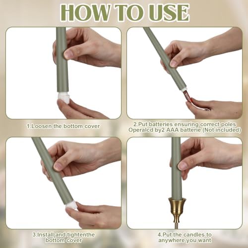 Macarrie 24 Packs Flameless Taper Candles Battery LED 11",Sage Green - Image 6