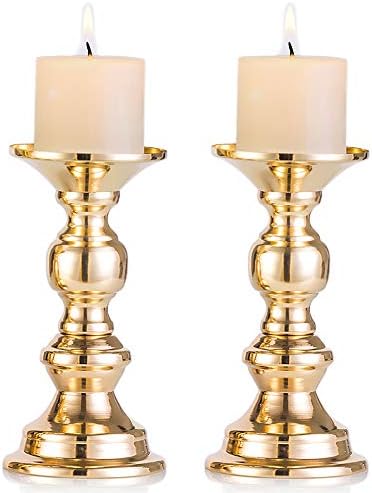 NUPTIO Gold Pillar Candle Holders: Metal Candles Stands for 2" Pillars by Nuptio