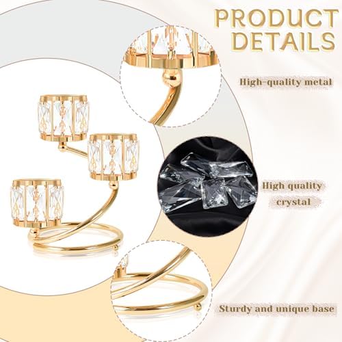Metal 3 Arm Crystal Candle Holder - Tea Light Centerpiece Candle Holder, Votive Holder with Sparkling Crystal Bowl, Suitable for Wedding, Table Centerpiece, Home Decor (1, 3 arm-Gold) - Image 3