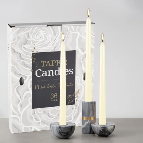YOROXRG 36 Pack Ivory White Taper Candles, 7-8 Hours Burn Time, Unscented, Smokeless and Dripless, 0.8 x 10 Inch Dinner Candle Set for Household, Wedding, Party and Home Décor Candlesticks - Image 2