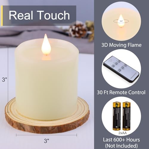 Flameless Candles with Timer, Flickering LED Candles Battery Operated with Remote, 3D Moving Flame, Real Wax 3" x 3" Electric Fake Candle for Home Party Decorations, 3 Pack - Image 3