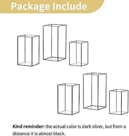 Nuptio Glass Candle Holders Hurricane Holder for Pillar Candles 6 Pcs Black Metal Candle Holders Large Rectangular Candleholder Vase Centerpieces Decoration for Wedding Fireplace 9.5 & 8.1 & 6.5 inch - Image 5