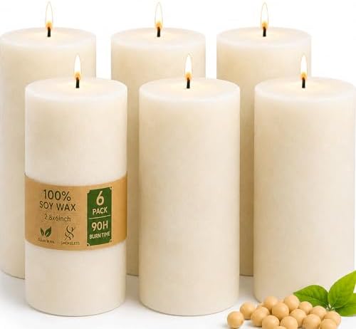White Rustic Pillar Candles,Non-Toxic Soy Wax Candle, 2.8x6 Inch, 6 Pack by MAKALONE