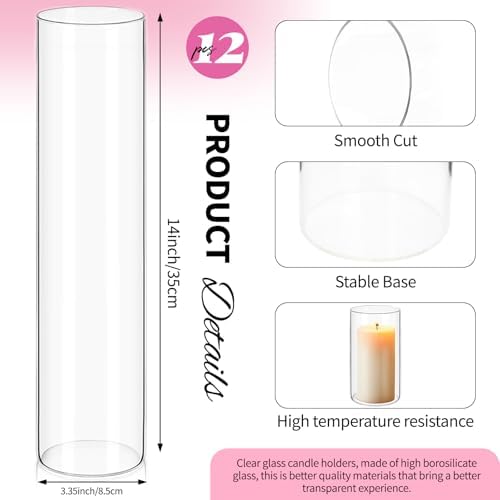 12Pack Glass Cylinder Vases for Centerpieces - 14 Inch Tall Flower Vase for Wedding Decorations, Floating Candle Holder Vase Bulk,Glass Hurricane Candle Holders for Table Shelf, Party, Home Decor - Image 2