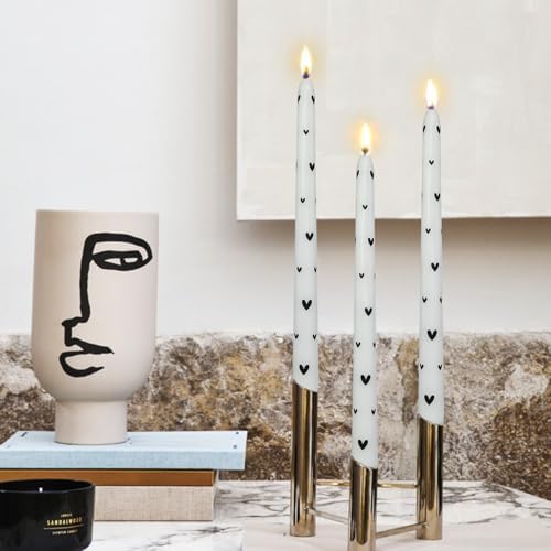 Black Little Heart Printed Taper Candles Smokeless - 2 pcs Handmade White Taper Candle Uncented Candle 10 inches Long Printed Tapered Candles for Home Party Wedding Restaurant Holiday Decor - Image 5