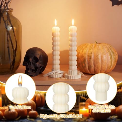 MTLEE 4 Pack Pumpkin Taper Candles Fall Pumpkin Candles,White - Image 6