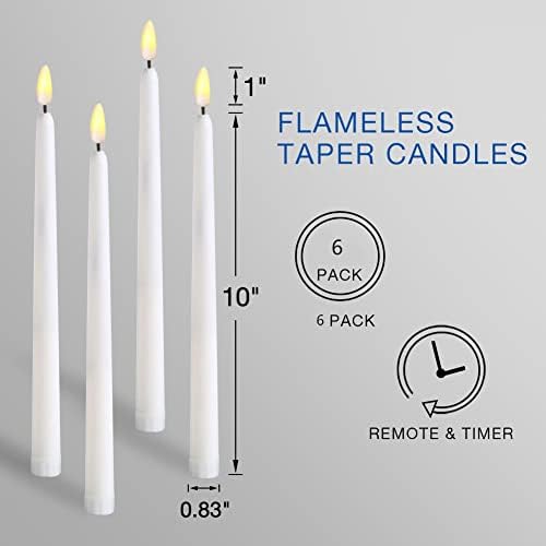 White Flameless Taper Candles with Remote Timer Set of 6 - Image 2