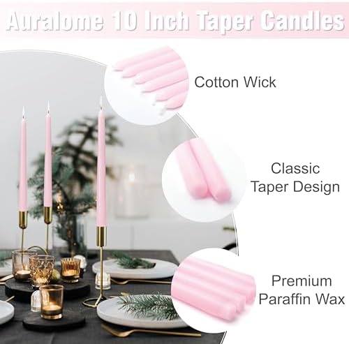 Pink Taper Candles 10-Inch - Pink Candlesticks 12 Pack Dripless Tapered Candle Unscented Tall Smokeless Long Burning Candle Sticks Paraffin Wax for Weddings Valentine’s Day Dinner - Image 2