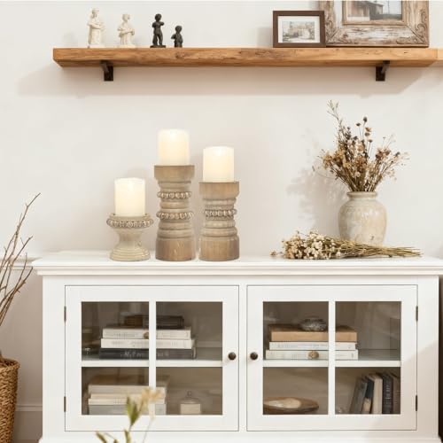 Rustic Natural Wood Candle Holders Set of 3, Farmhouse Beaded Wood Pillar Candle Holder, Candle Holders for Pillar Candles & Candlesticks, Candle Sticks Holder Decor for Table Centerpiece - Image 5
