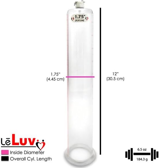 LeLuv Vibrating Penis Pump Maxi - Pink Nylon Handle + Protected Gauge - Bundle with Clear Hose - 12 inch Length x 1.75 inch Diameter Cylinder