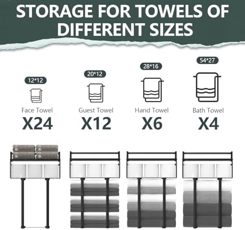 Xstydes Towel Racks for Bathroom, Metal Towel Holder with Storage Basket,Wall Towel Rack for Rolled Towels, Towel Storage for Small Bathroom,Black - Image 6