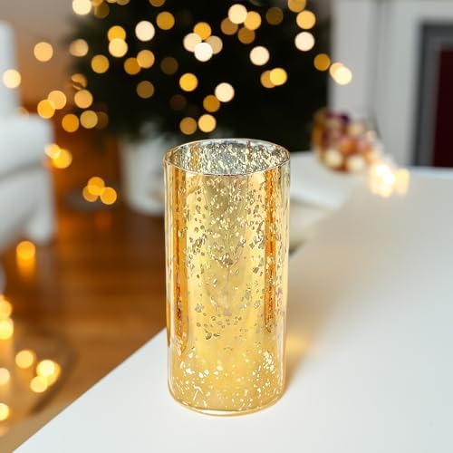 WGVI Hurricane Candle Holder Sleeve, W: 4", Ht: 8", Gold Speckled Glass Cylinder Open Both Ends, Chimney Tube Shade, 1 Piece - Image 7
