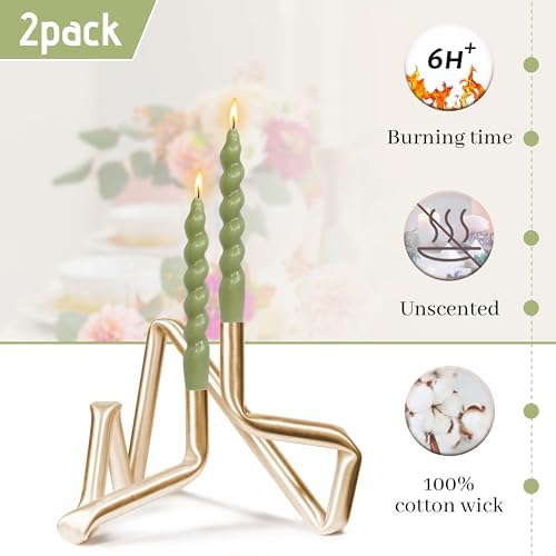 DRIPLESS Unscented Twisted Taper Candles Handmade Candlestick Grass Green Spiral Taper Candles 7.5 Inch Decorative Candle Smokeless for Party Gifts 2 PCS - Image 3