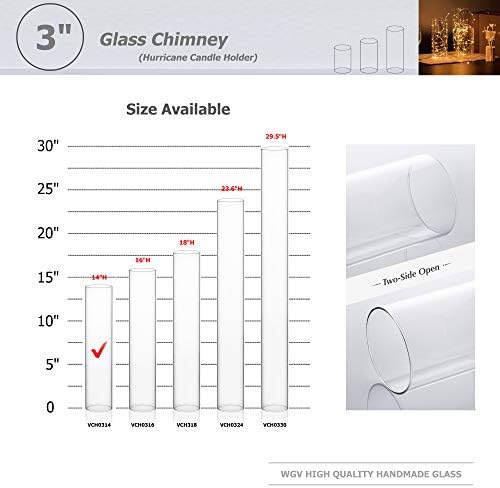 WGVI Clear Hurricane Candle Holder Sleeve, Wide 3", Height 14", 6 Pieces, Hurricane Vase, Glass Cylinder Open Ended Chimney Shade Tube For Pillar and Tapered Candleholder, Flame Cover. - Image 3