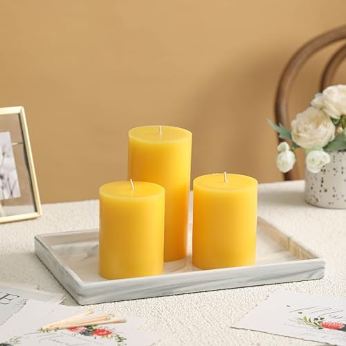3x6 Inch Yellow Pillar Candles Set of 3 - Unscented Summer Pillar Candles - Image 4