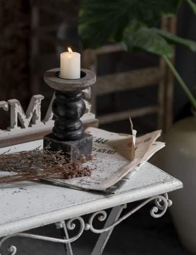 SOFE Handmade Shabby Chic Wooden Black Candle Holder, Square Base 7" Tall - Image 2
