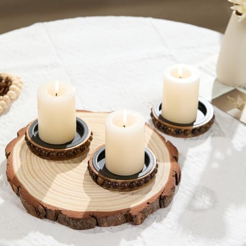 Set of 3 Acacia Wood Candle Holder Plate Stand for Pillar Candles - Image 6