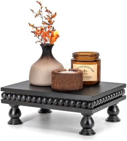 EOSAHR Mini Wood Riser with Beaded: Pedestal Stand for Room Decor, Black by EOSAHR