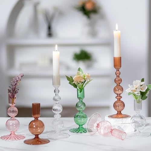Hewory Glass Candlestick Holders Set: 3PCS Green Taper Candle Holders Bulk - Image 4