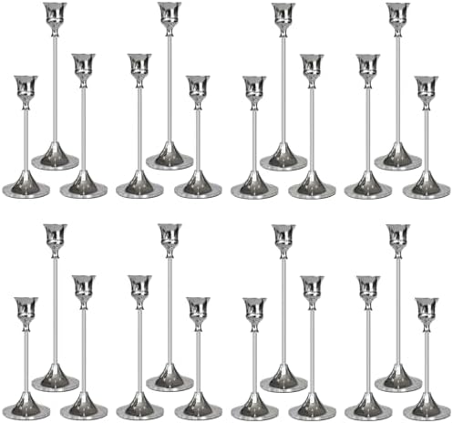 Candlestick Holders Silver, 24 Packs Taper Candle Holder for Candlesticks, Candle Sticks Holder Decor for Home Decor by Showin
