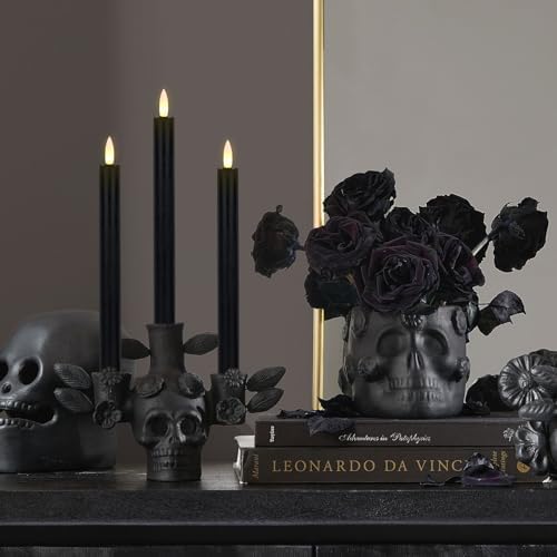 GenSwin Black Flameless Taper Candles with Remote, Halloween Flameless Candles Battery Operated, LED Halloween Candlesticks with 3D Wick for Home Decor(Set of 3, 0.78” x 9.6”) - Image 6