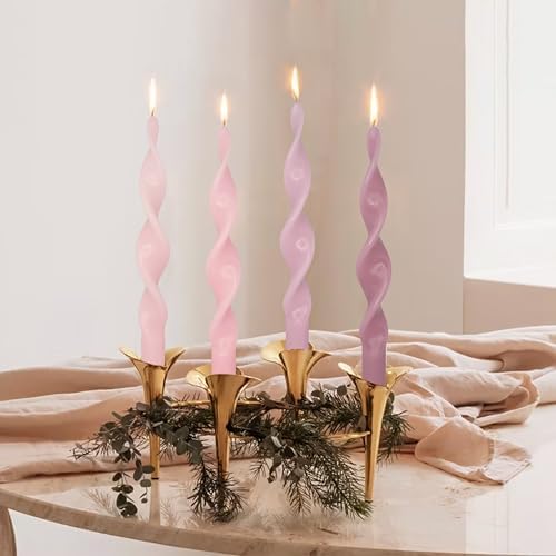 Unscented Gradient Pink Spiral Taper Candle Smokeless Taper Candlesticks Handmade 10 Inch Long Twisted Candles for Wedding Holiday Home Decor Gifts - Image 2