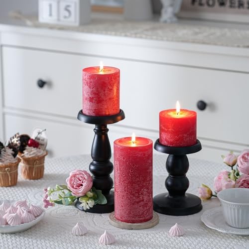 3x4 Inch Bright Red Pillar Candles Set of 3 - Hand-Poured Unscented Candles, Long Clean Burning, Large Big Candle, Smokeless Dripless Candle for Dinner Table, Wedding, Home, Rustic Decor - Image 5