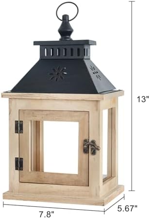 NEEDOMO 13" Farmhouse Decor Wooden Candle Lantern Indoor, Large Table Centerpiece Lanterns Decorative Outdoor, Hanging Rustic Candle Holders for Shelf Wedding Living Room Patio - Image 3